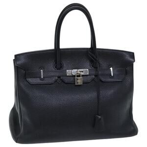 HERMES Birkin 35 Hand Bag Taurillon Clemence Black Silver